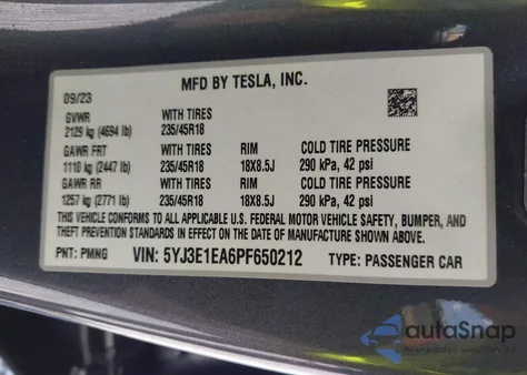 2023 Tesla Model 3 Rear-Wheel Drive from USA, damaged, VIN 5YJ3E1EA6PF650212